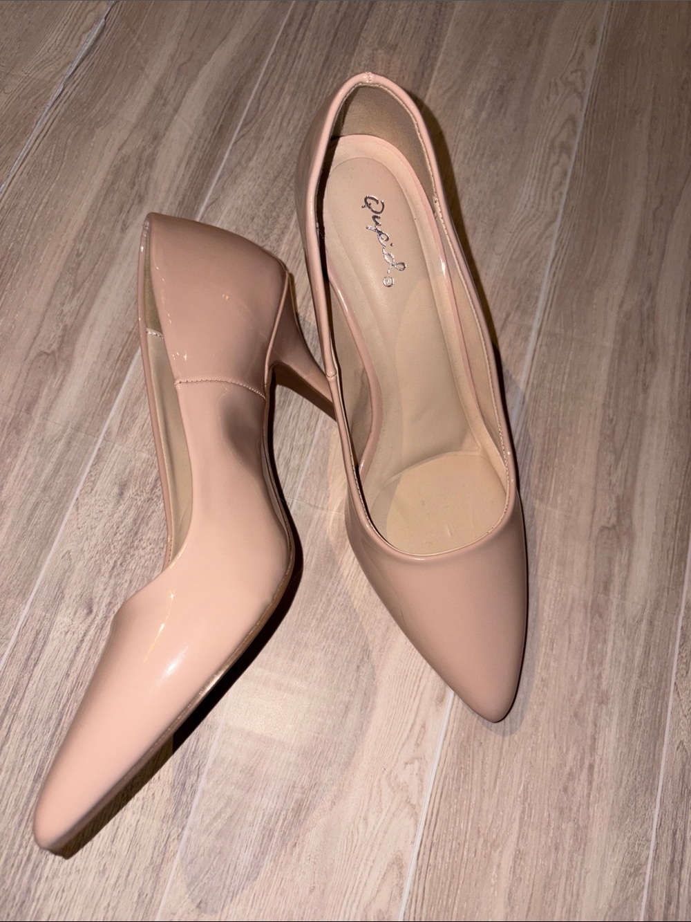 Qupid Nude Patent Pointed-Toe Pumps